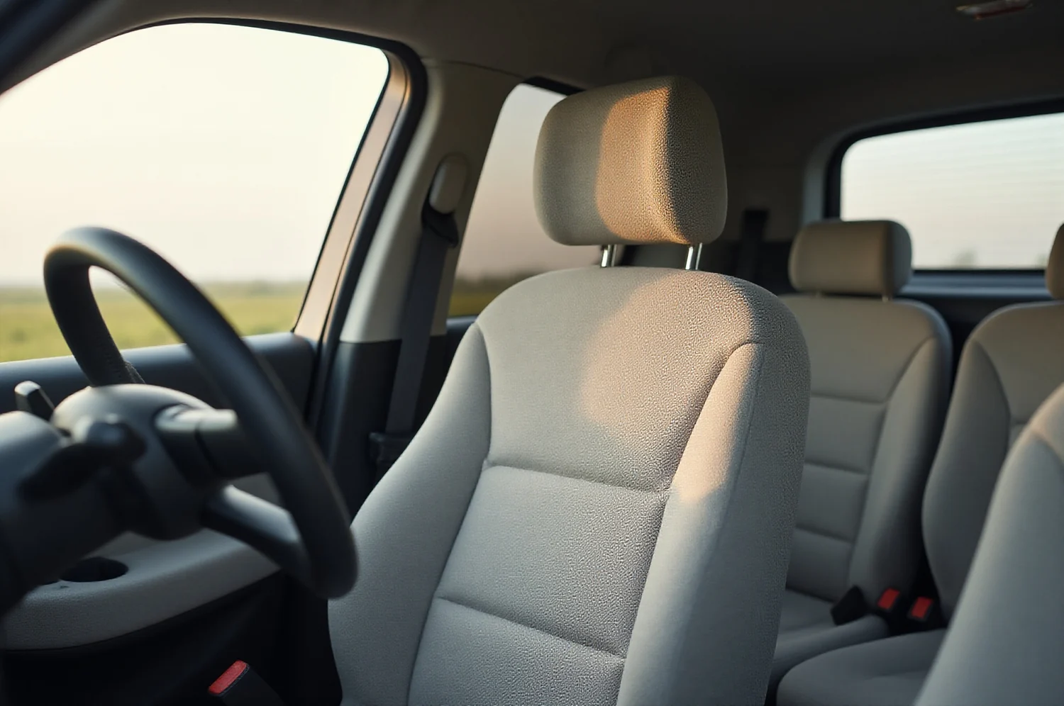 Šiuolaikinė automobilio sėdynė šviesiu audiniu
